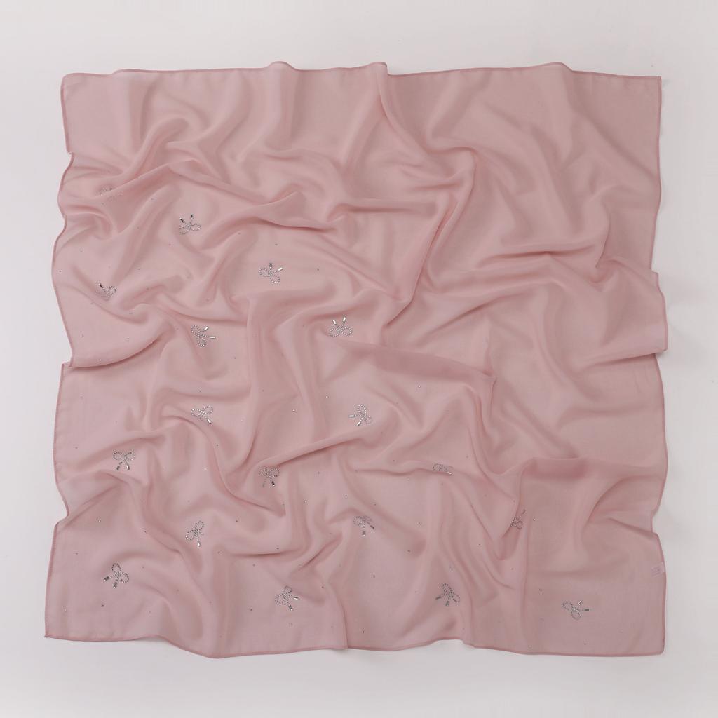 Simple Solid Color Star Bow Rhinestone Chiffon Square Scarf For Women