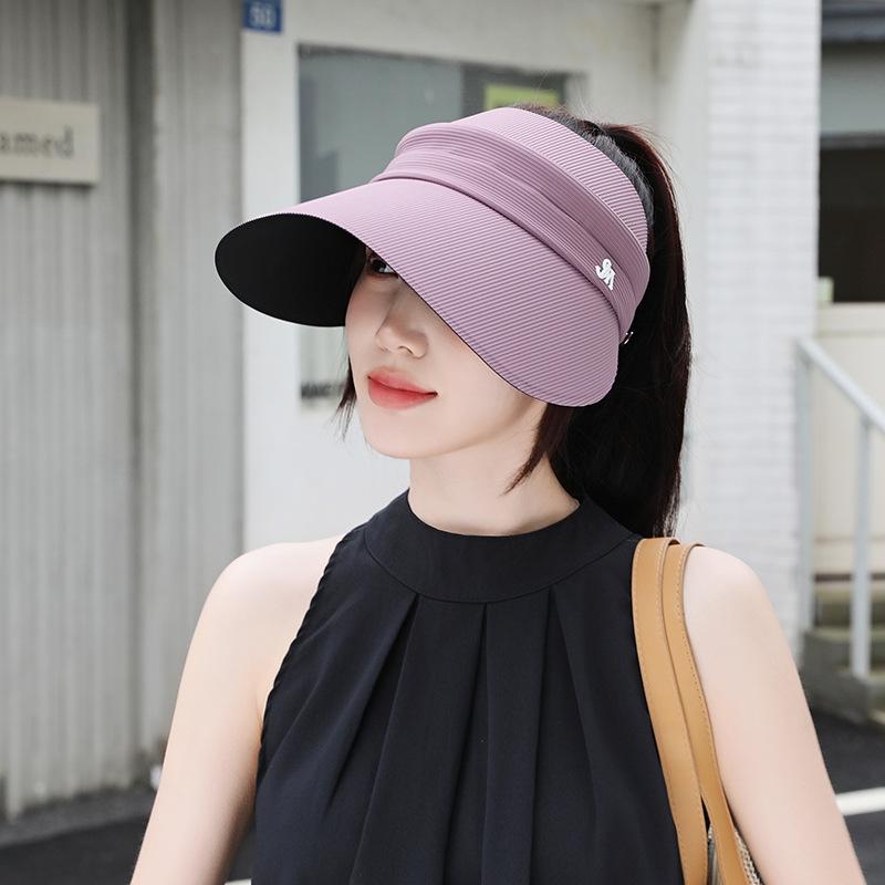 New Summer Twill Sun Hat Fashionable and Versatile Travel Sun Protection Hat High Ponytail Empty Top Ice Silk Vinyl Sun Hat