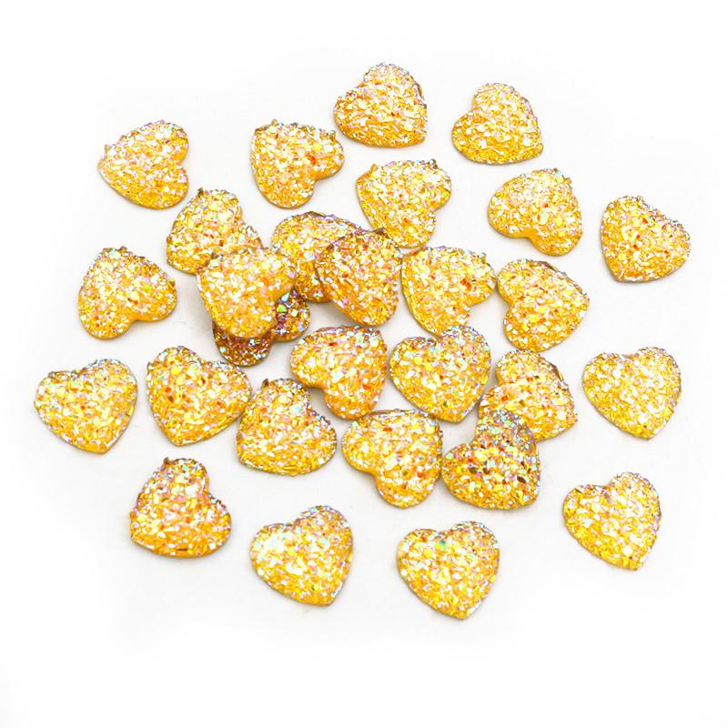 Fashion 40pcs 12mm Flat Back Heart Resin Cabochons Multi Colors Druzy Natural Stone Convex DIY Jewelry Making Accessories