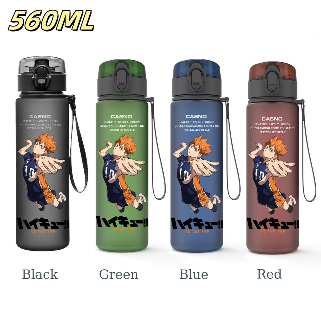Anime Haikyuu Sports Water Bottle Leak Proof Frosted Plastic Cup Portable Rope Fitness Outdoor Travel 560ML with for Kid Friendly Entertaining Fun