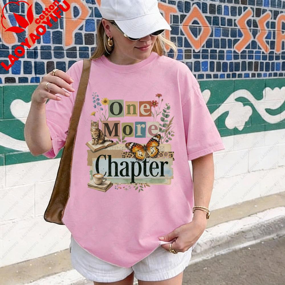 One More Chapter TShirt Book Lover Gift Cozy Literary Cat Reading Tee Bibliophile Shirt Unisex Casual Summer Cotton Short Sleeve