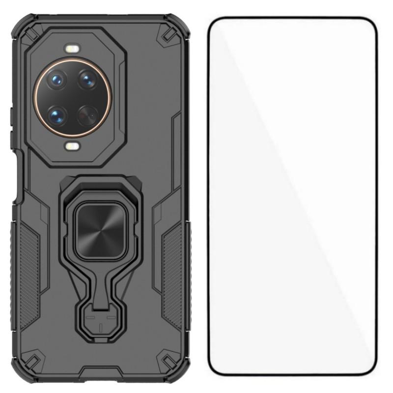 

For Huawei nova 14 Ultra 5G Phone Case WANLONFENG PC TPU Back Cover Kickstand with Tempered Glass Black