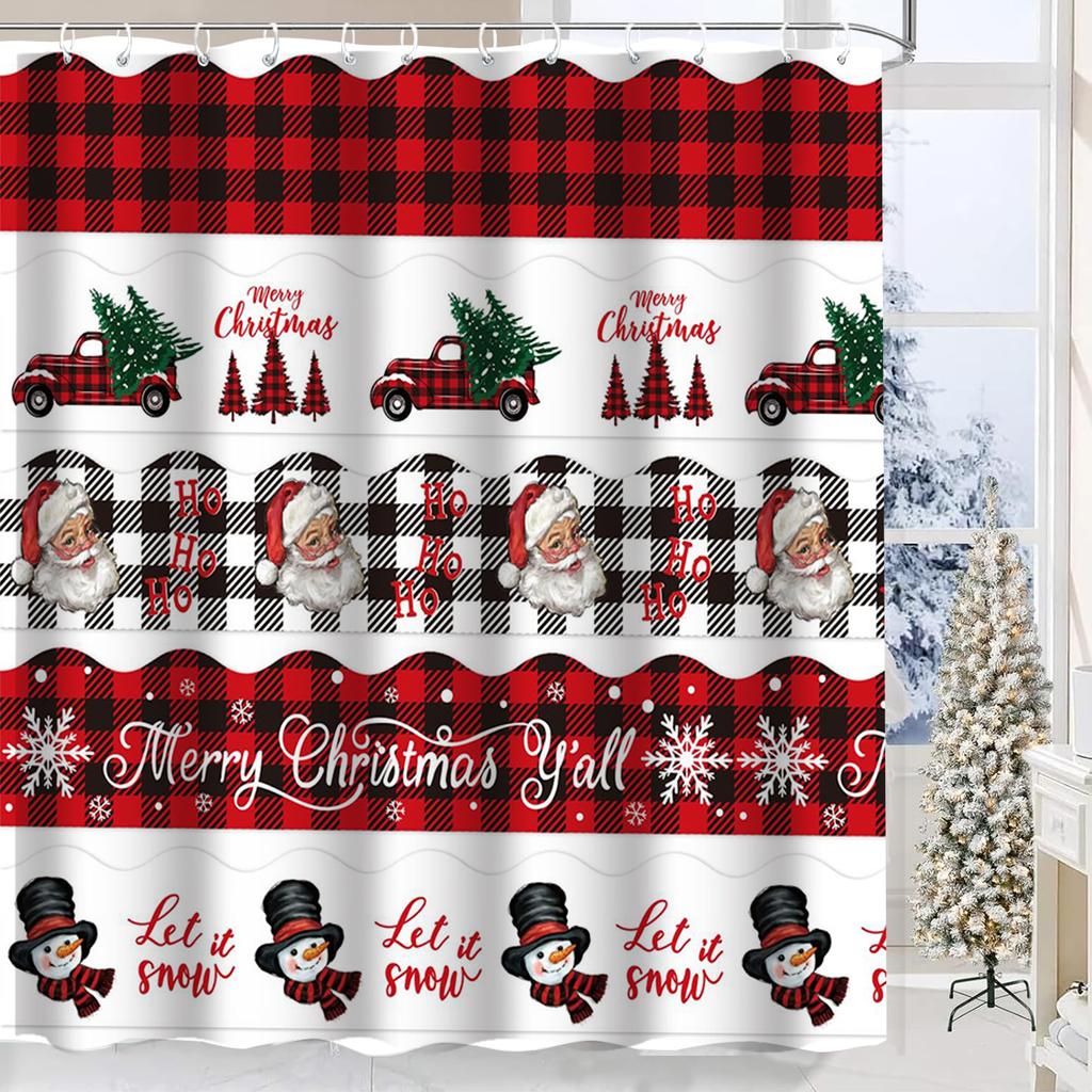Christmas Tree Reindeer Bathing Curtain Bathroom Shower Curtain Waterproof With 12 Hooks Fishes Home Deco Free Ship
