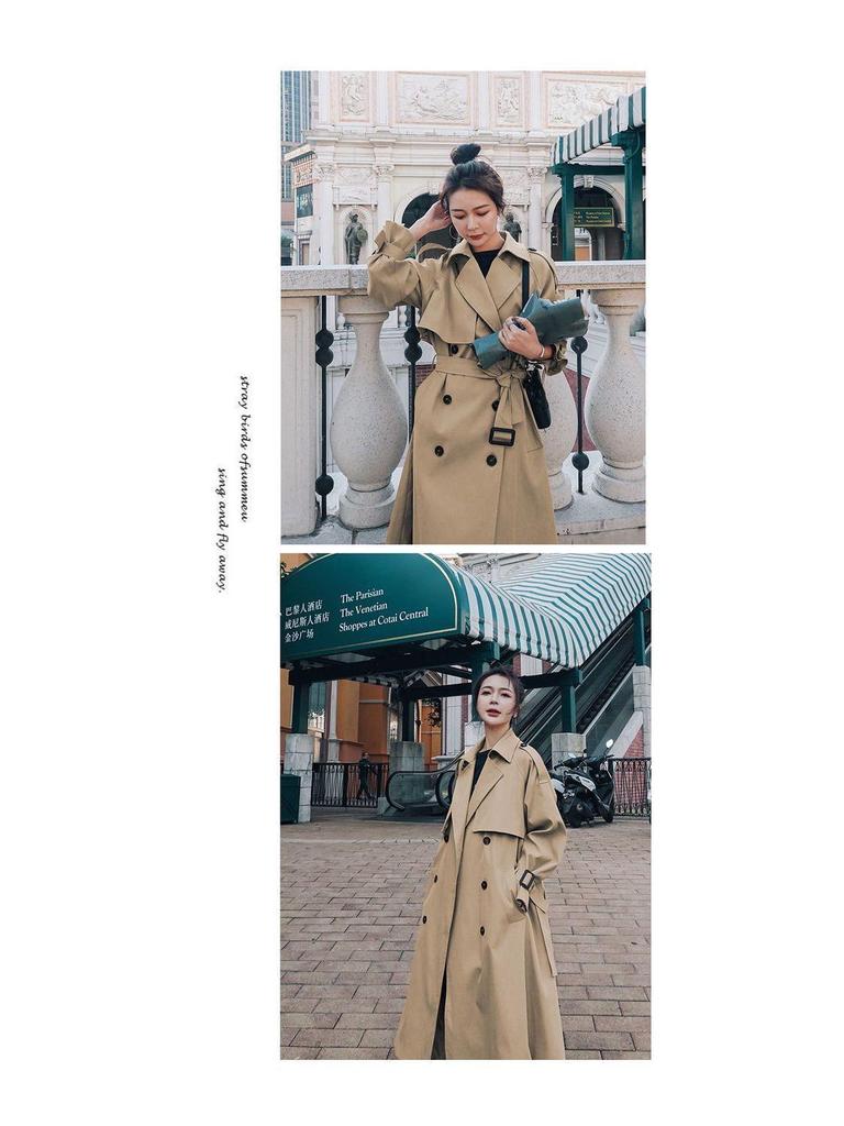 Women's Petite British Style Trench Coat - Mid-Length, Loose Fit, Spring/Autumn 2025 Collection