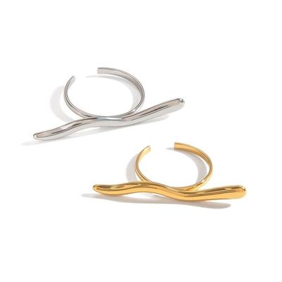 Stainless Steel Wavy Line Ring Waterproof 18k Gold Plated Personality Ring Simple Design Fashionable Accessory Minimalist Ring