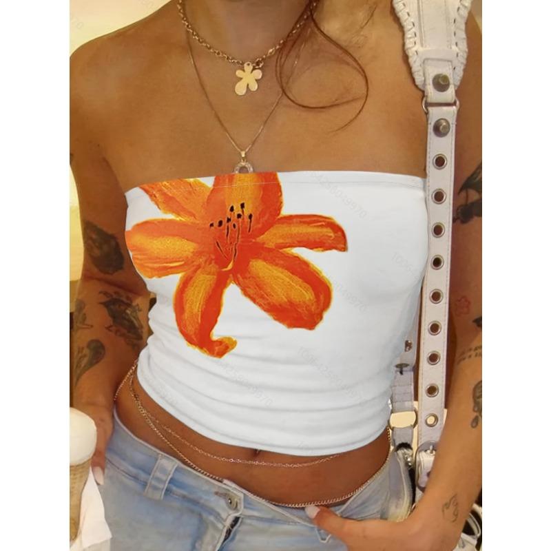 Mode Ärmelloses Bedrucktes Sommer Schlauchtop Lässig Elegant Figurbetontes Kurzes T-Shirt Lässige Einfache Crop Tops Damen Streetwear Trägerloses Top Damenbekleidung