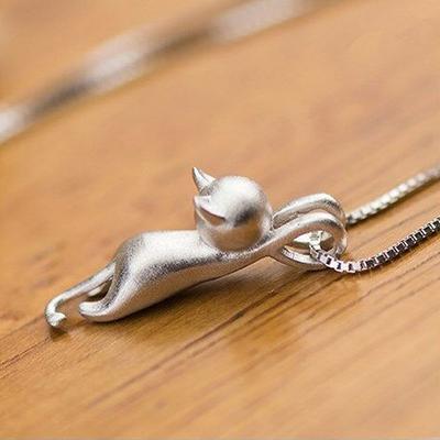 New Personality Cat Necklace for Women Cute Animal Pendant Funny Birthday Gift Mette Silver Color Fashion Necklace Jewelry