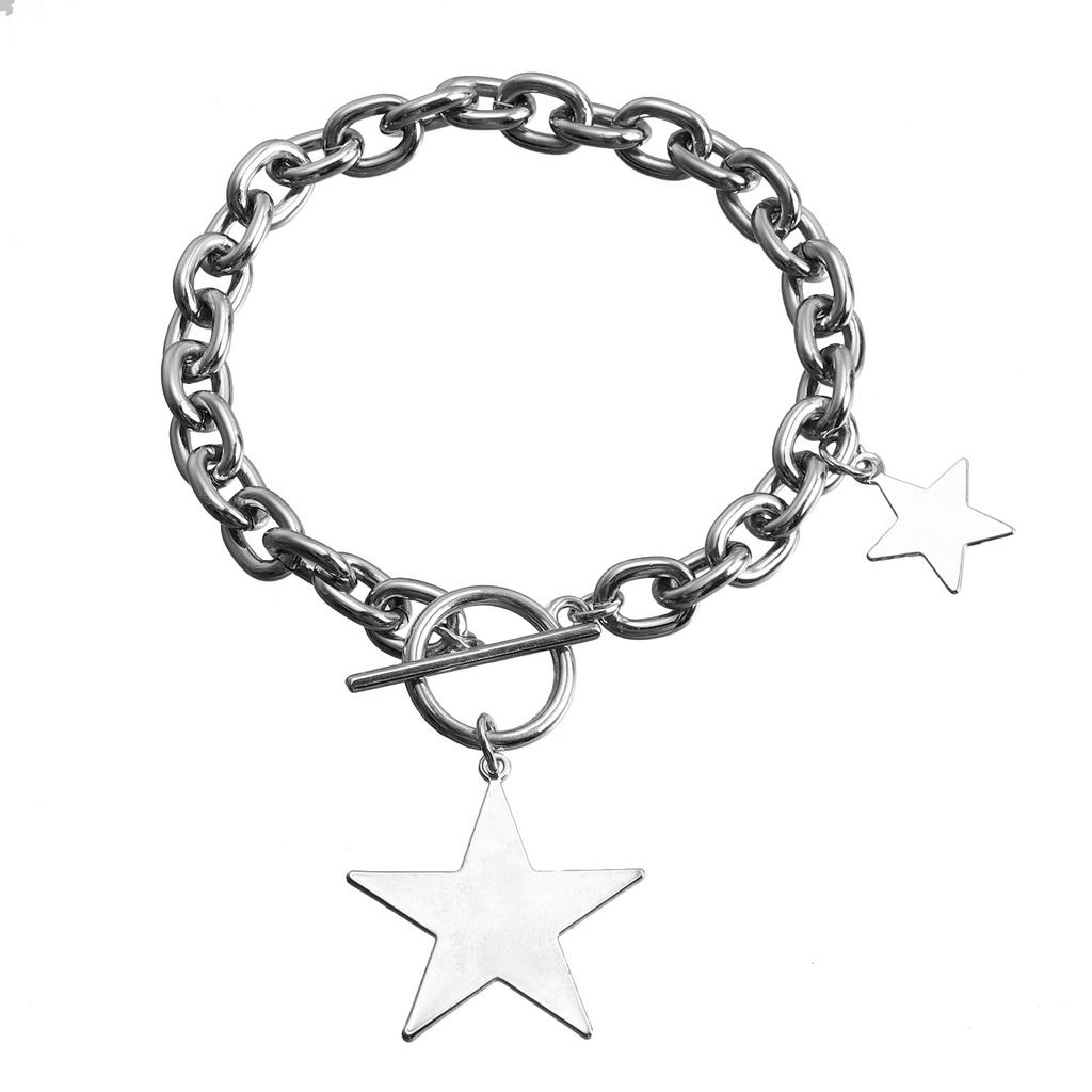 European and American Simple Geometric Rough Aluminum Chain Pentagram Pendant Single-layer Women's Necklace Bracelet Set Spice Girl