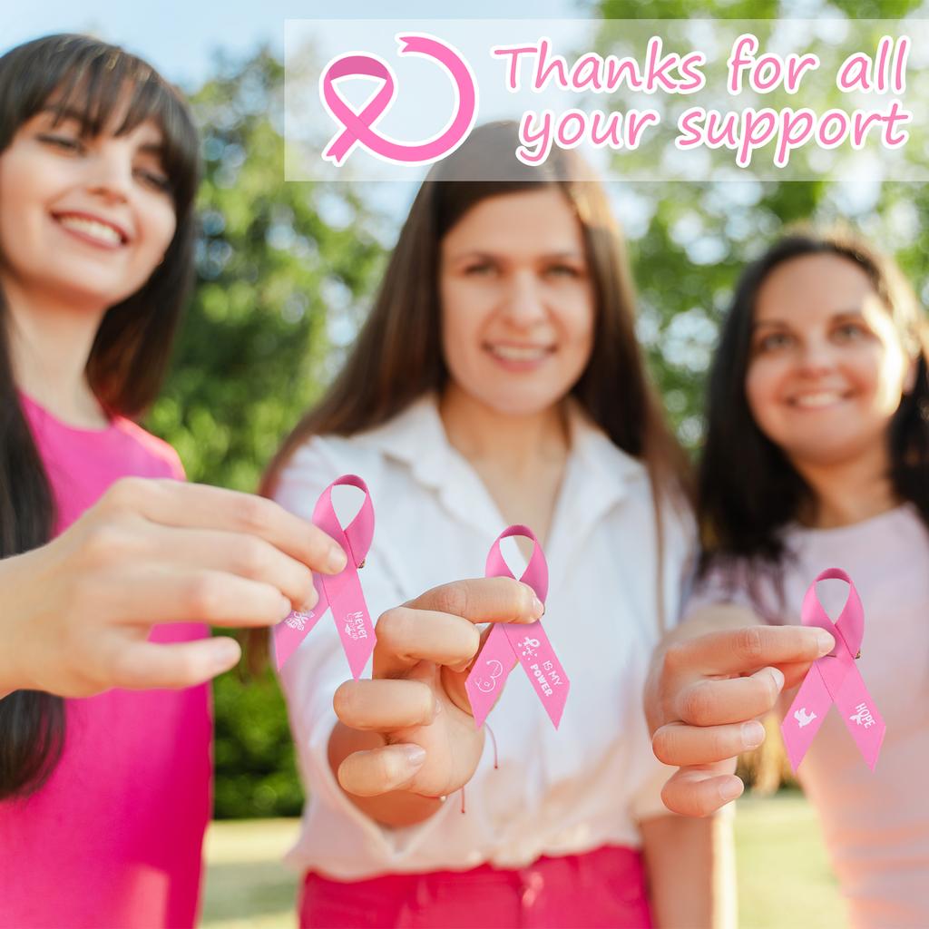 100 Pcs Breast Cancer Awareness Pins Pink Ribbon Lapel Pins Hope Power Love Fight Cancer Theme Fabric Pins Bulk For Charity