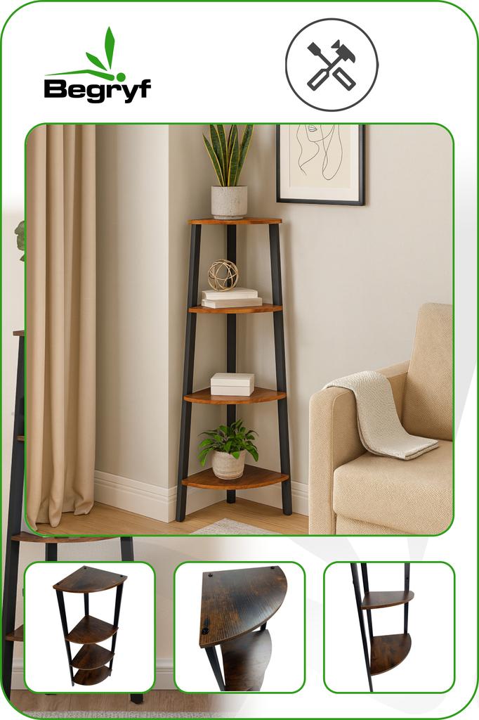 Dark Brown Shelf Bookcase for Living Room Bedroom Begryf 34X34X125