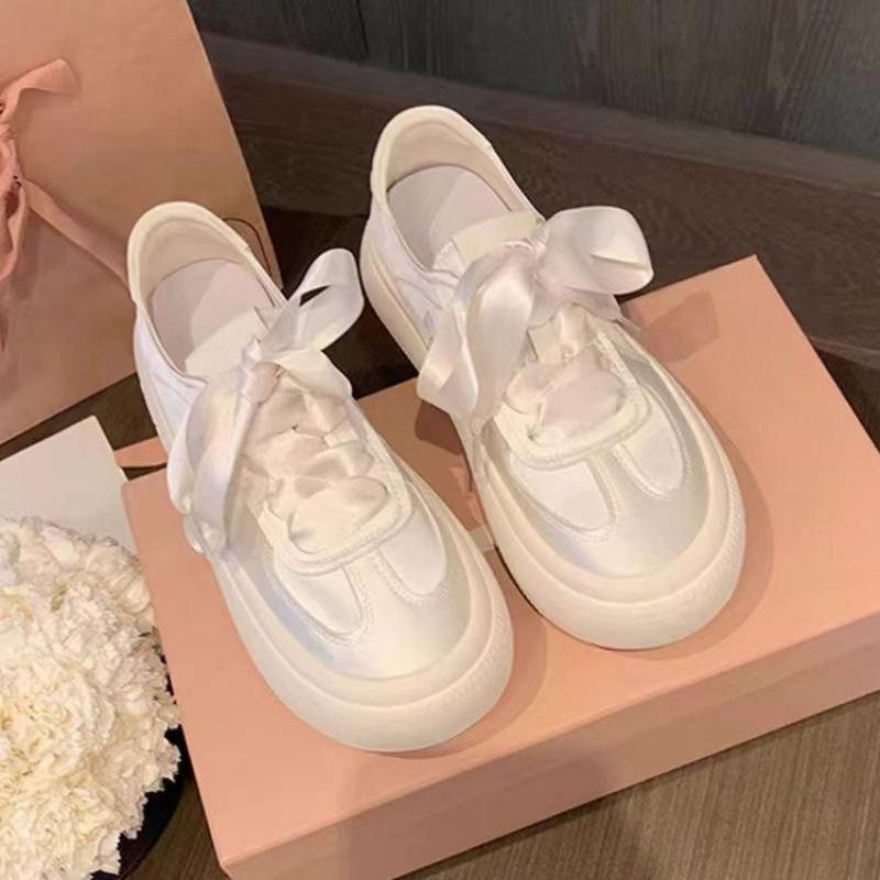 Women's shoes princess style single shoes autumn women's rubber low-top sneakers silk straps lace-up board shoes tide
