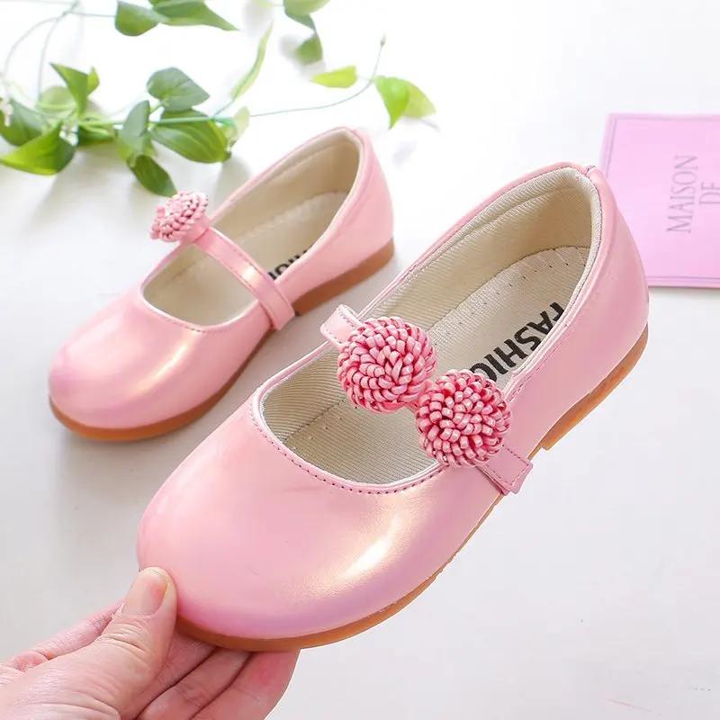 Kids Leather Shoes for Girls School Black Beige Shoes Floral Flower Girl Flats for Wedding Party Children Mary Janes Princess