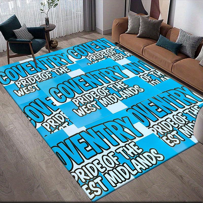 Coventry City Logo Flannel Printed Carpet, Home Sofa Decoration for Living Room & Bedroom, Non‑Slip Play Flannel Floor Mat for Game Room