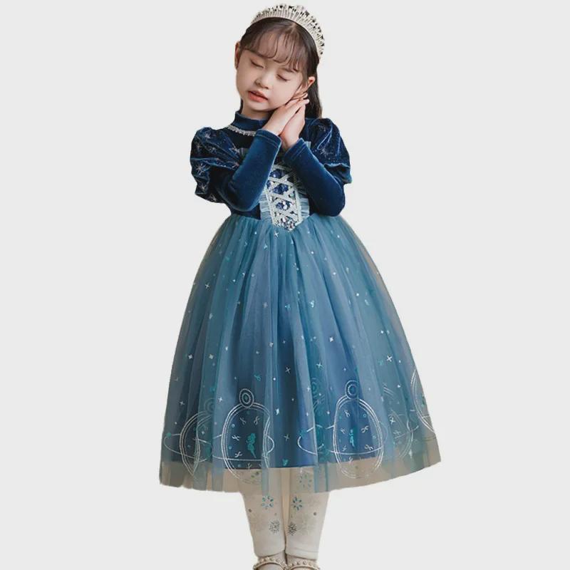 Elsa Princess Velvet Winter Dress for Girls - Thickened Skirt