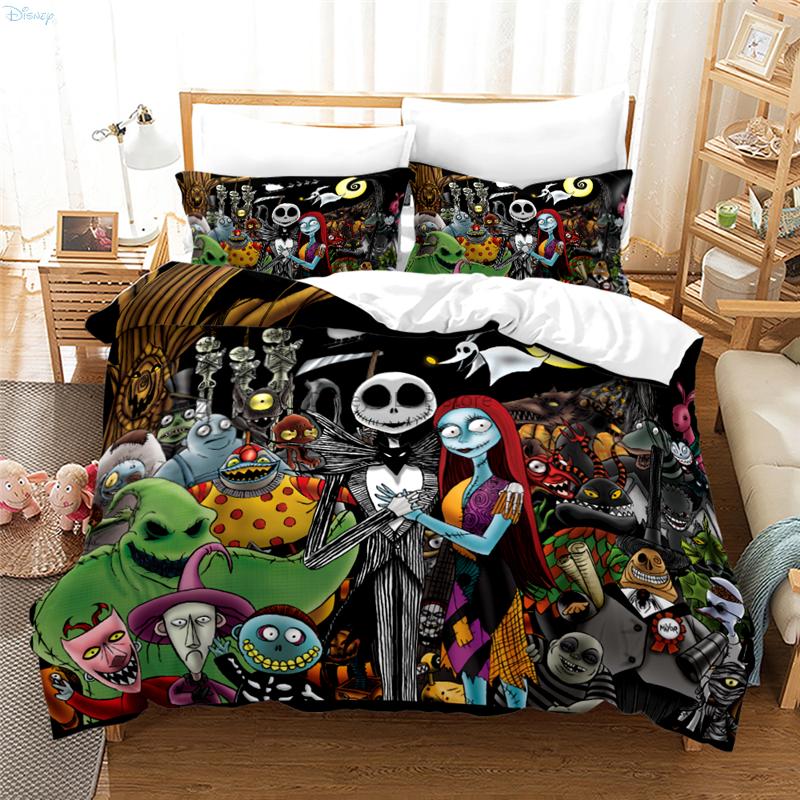 New Nightmare Before Christmas Soft Duvet Cover With Pilow Cover Bed Linen Set Jack And Saly 3D Skul Christmas Beding Set Bedrom Decor