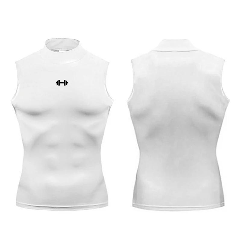 Muscleguys Compression Shirt Men Summer Running Vest Elastic Quick Dry Sport Sleeveless Tops Tee Turtleneck Sportswear Workout Gym Tank Top