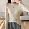 Autumn and Winter Velvet White Small Stand-up Collar Bottoming Shirt for Women with Thread Design, Slim Fit and Brushed Long-sleeved T-shirt Top