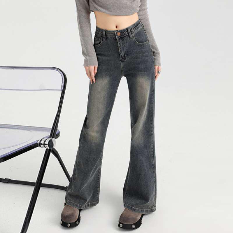 Women's Velvet High-Waisted Flared Jeans - Stretchy, Thick, and Floor-Length for Autumn/Winter