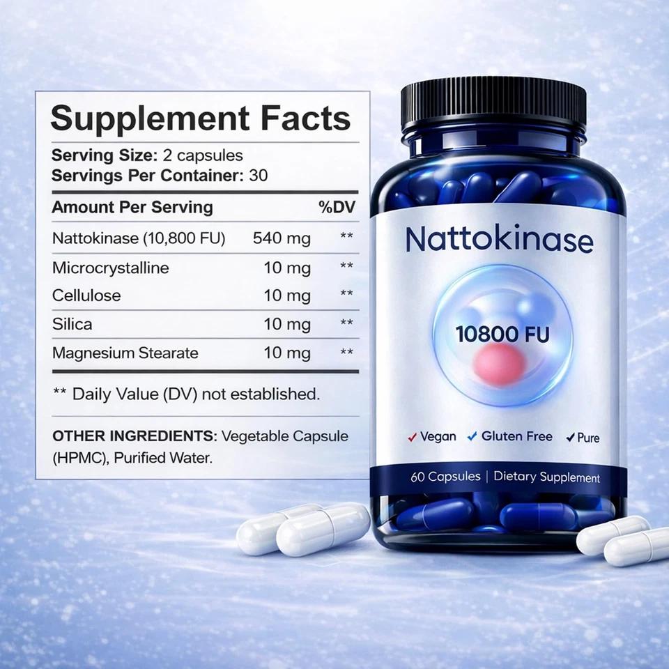 1-3X Nattokinase Supplement - 10800 FU 60 Capsules Per Serving HOT 2026