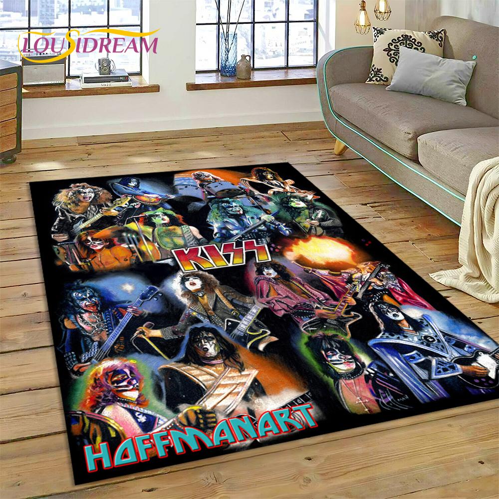 Nejnovější Koberec s motivem kapely Kiss Rock Heavy Metal pro Obývací pokoj Ložnici Domácí Dekorace, Protiskluzová Podložka Dekorace pro Pohovku Rohožka