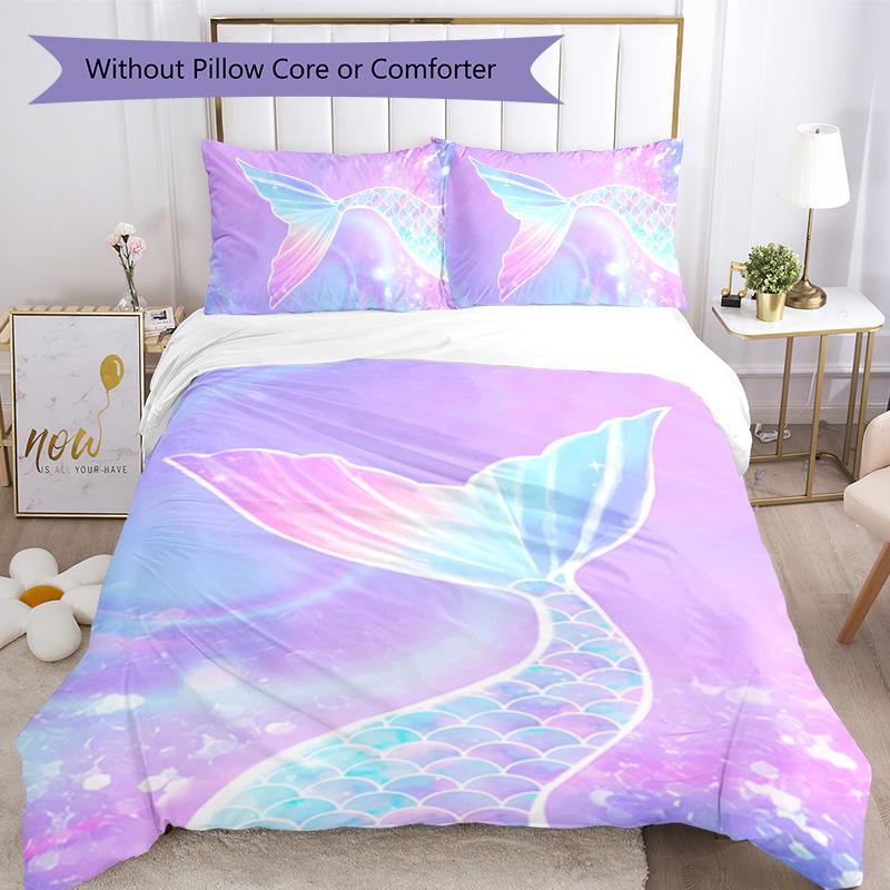 Mermaid 3pcs Bedding Set Duvet Cover Closure Includes 1 Duvet Cover & 2 Pillowcases for All Seasons Bedroom Home Dorm Decor