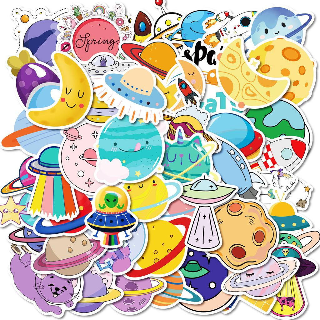 New 50 Mysterious Universe Planet Series Pink Planet Mars Mixed and Matched No Repeat Decoration Stickers