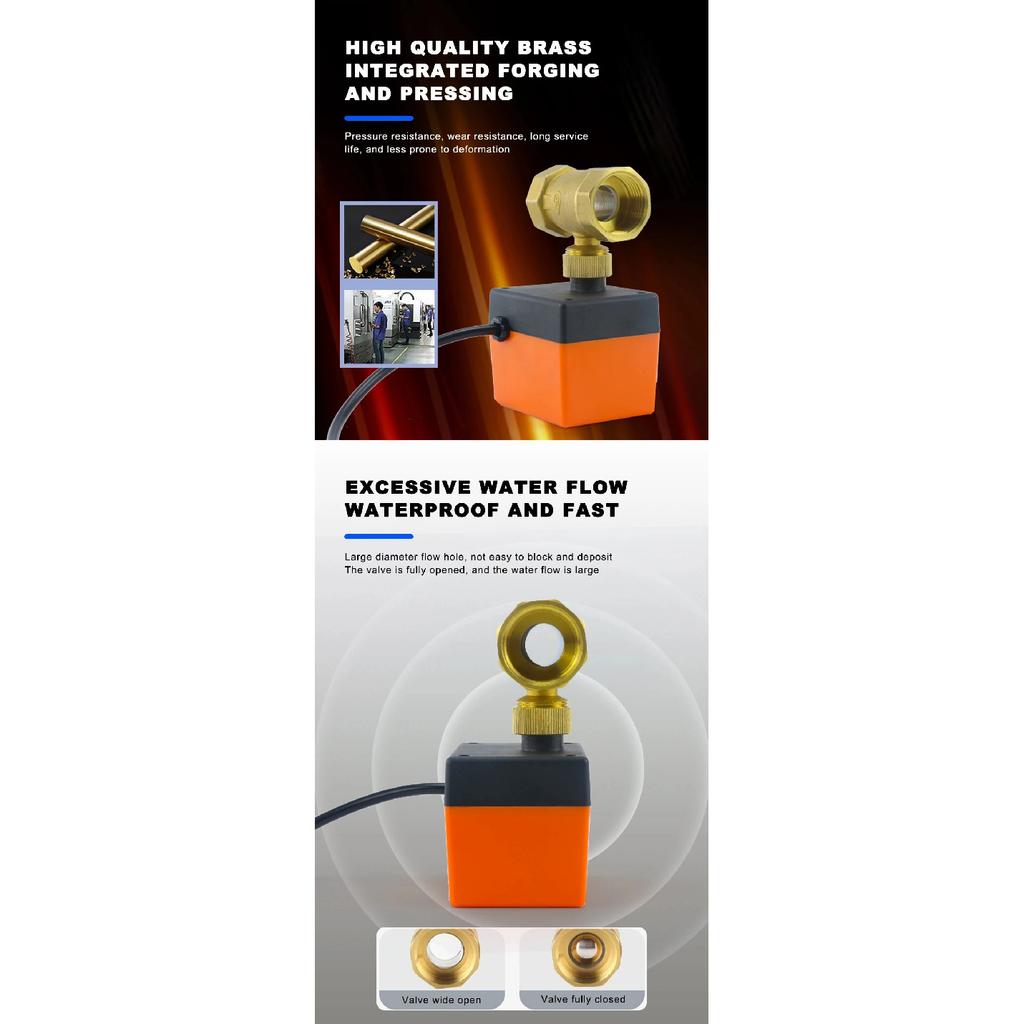 Motorisiertes Messing-Kugelhahn Elektrisch 2-Wege/3-Wege DN15-DN20 12V 24V 220V HLK Lüfterkonvektor Solar PTFE IP65 Stellantrieb