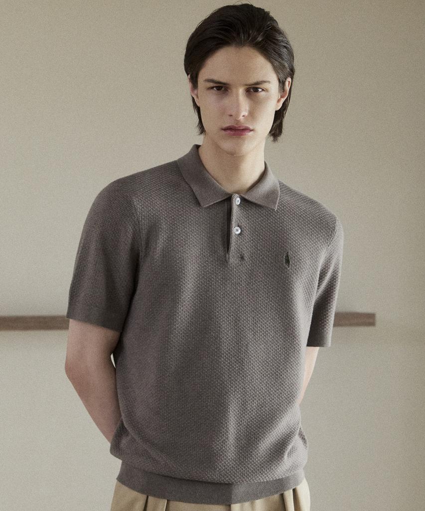 Santamillanopollokeulleob Smpc Cotton Short Sleeve Collared Knit Melange Brown