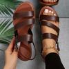 Women's Adjustable Crisscross Strap Flat Sandals - Open-Toe Summer Beach Shoes with Buckle Closure Casual Roman Sandal, Strappy Sandals