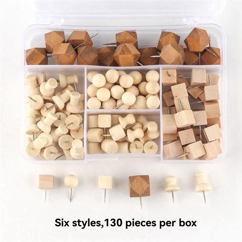 AEE4-130 Wooden Push Pins Geometric Shape For DIY Craft Supplies Apparel Sewing Point Wooden Photo Wall Board Office