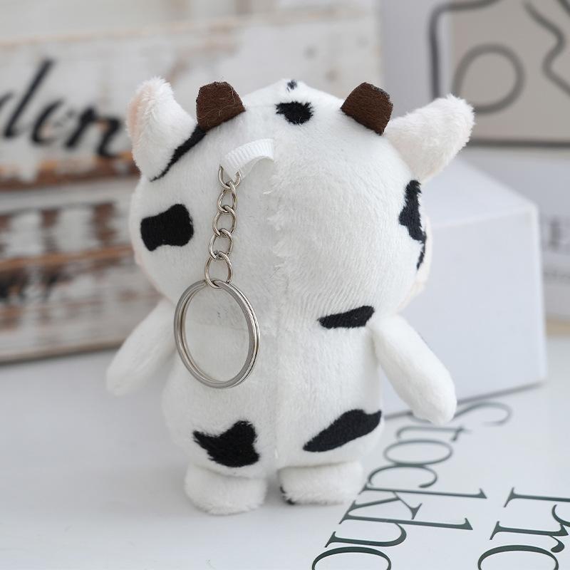 1-12pcs Plush Cow Keychain Cow Plushie Animal Toy Kawaii Spotted Cow Keyring Women Bag Animal Decor Christmas Birthday Gift