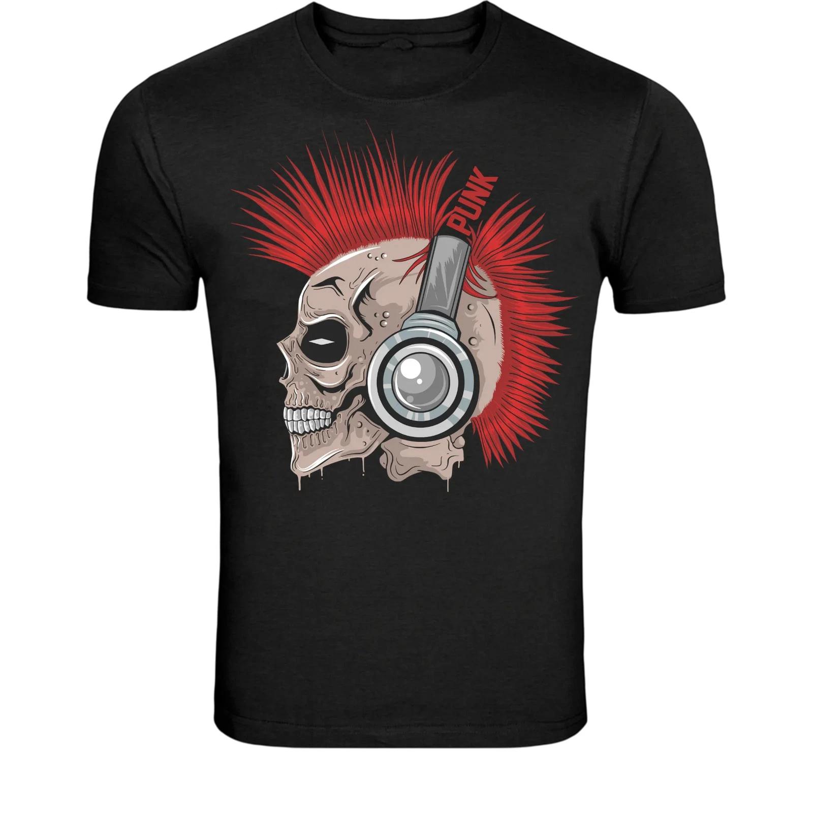 Punk Skull Headphones T-Shirt - Rock Music Skeleton Graphic Tee XXL