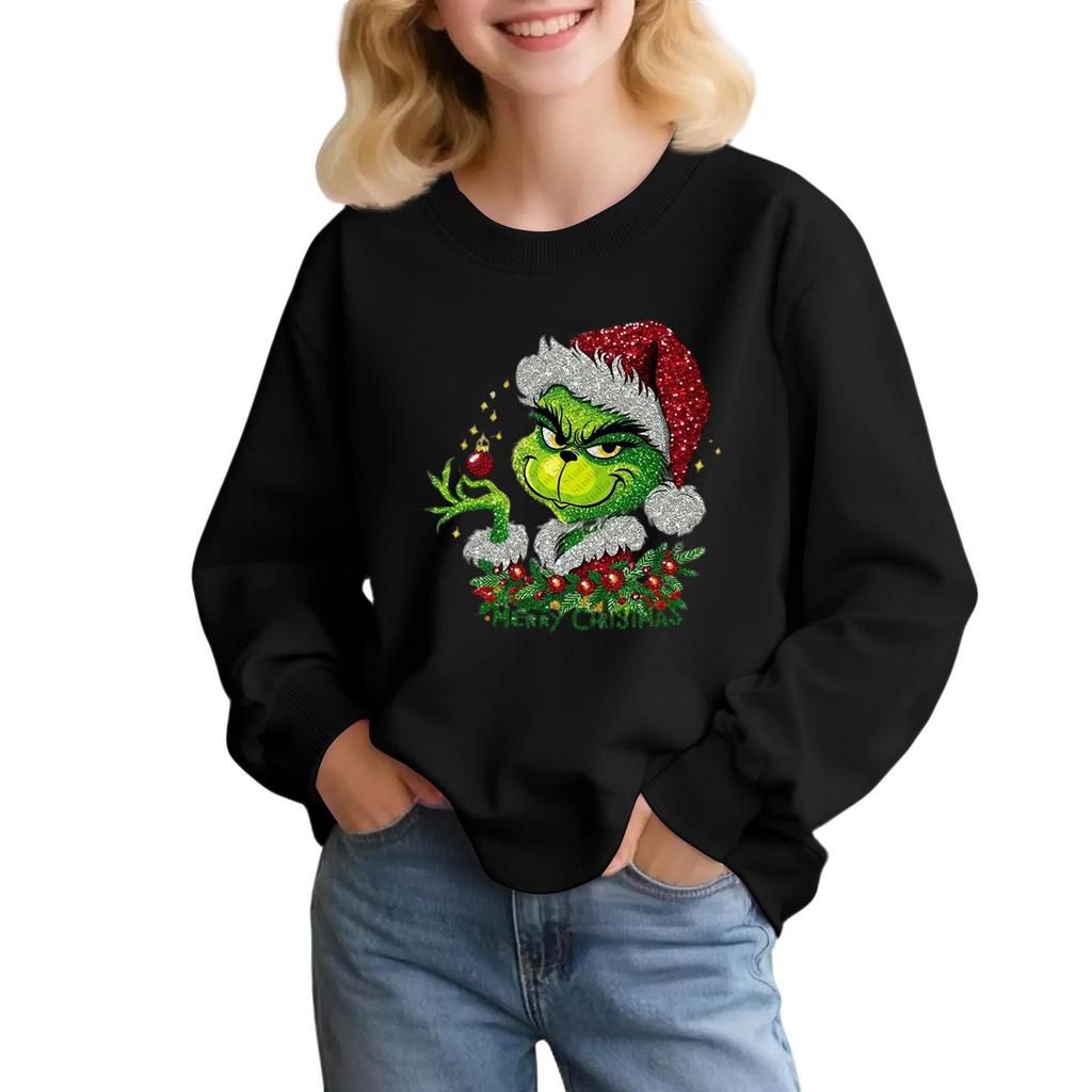 Mote for barn Løstsittende avslappet langermet genser med juleprint Oversized crewneck