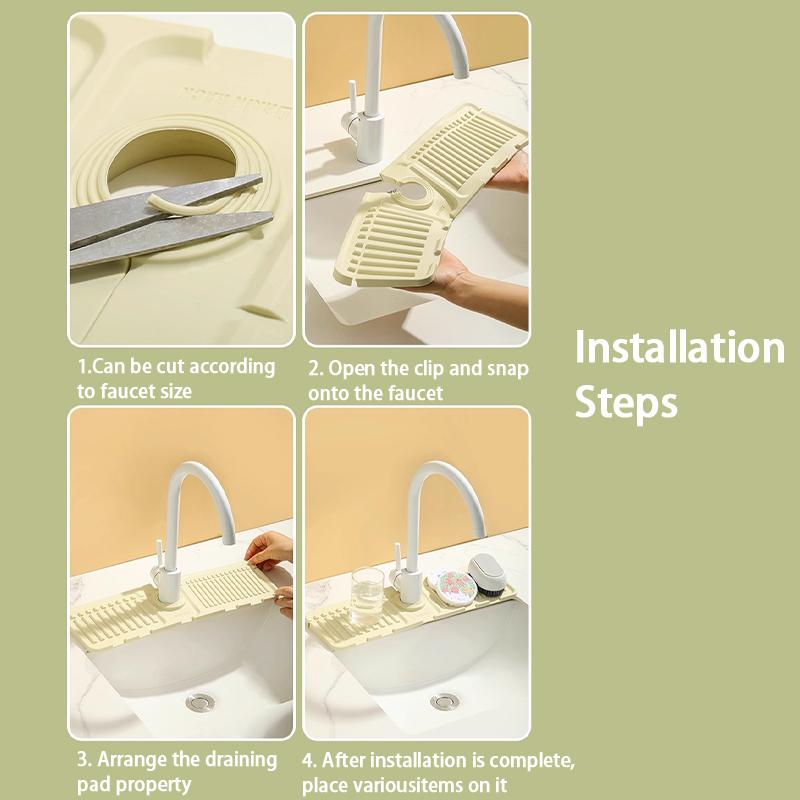 Water Tap Drain Mat Anti-Splash Silicone Kitchen Sink Backsplash Cuttable And Foldable