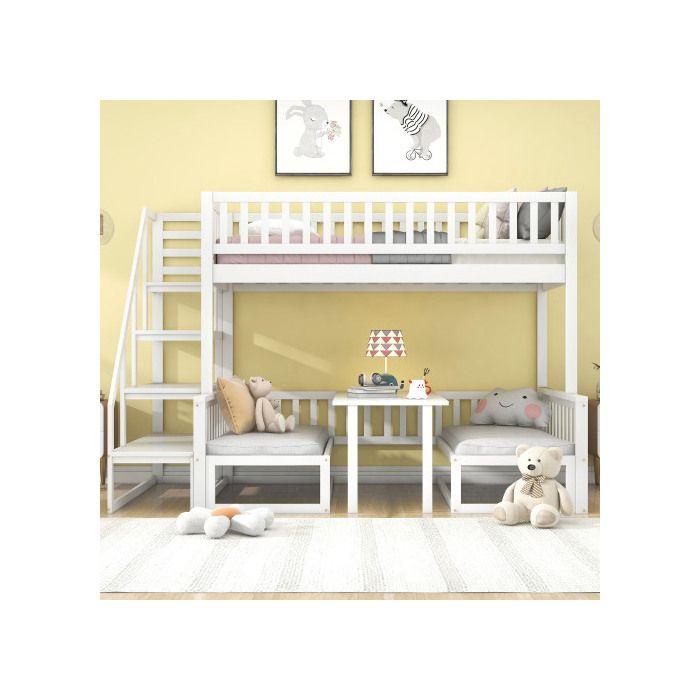 Lit Superposé - MUVOE - 120x200 Cm - Bois Massif - Blanc - Design Peu Encombrant