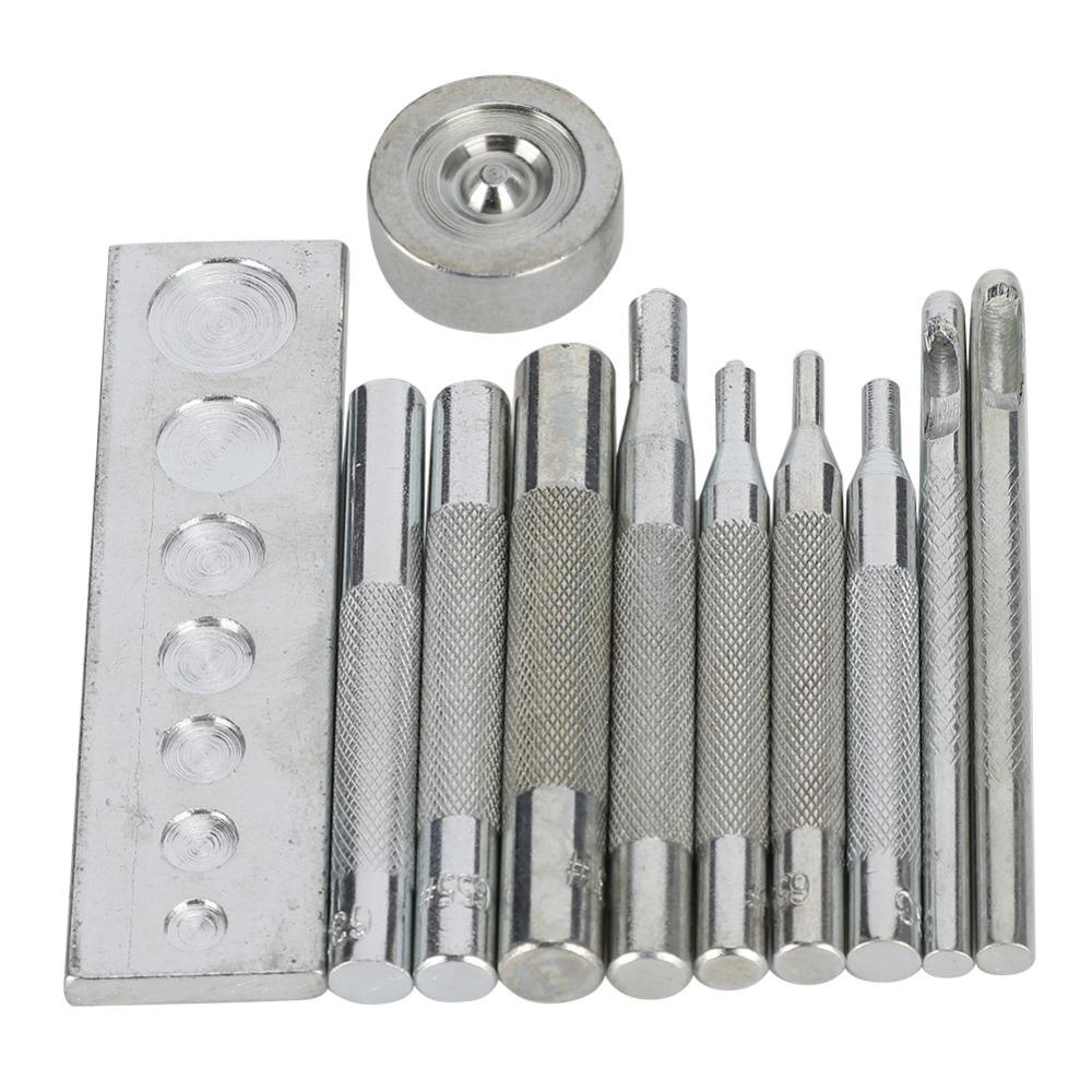 11pcs Metal Handle Rivet Setter With Base Punch Tool Kit DIY Snap Fastener Tool Leather DIY