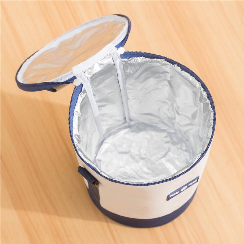 Sac de prânz portabil de mare capacitate, cutie de prânz izolată, cilindric, proaspăt, cutie rotundă din folie de aluminiu, geantă termică pentru alimente.