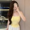 Milk Yellow, Adjustable Sling Vest with Chest Pad, Women's Summer Pleated Waist, Beautiful Back and Short Top.