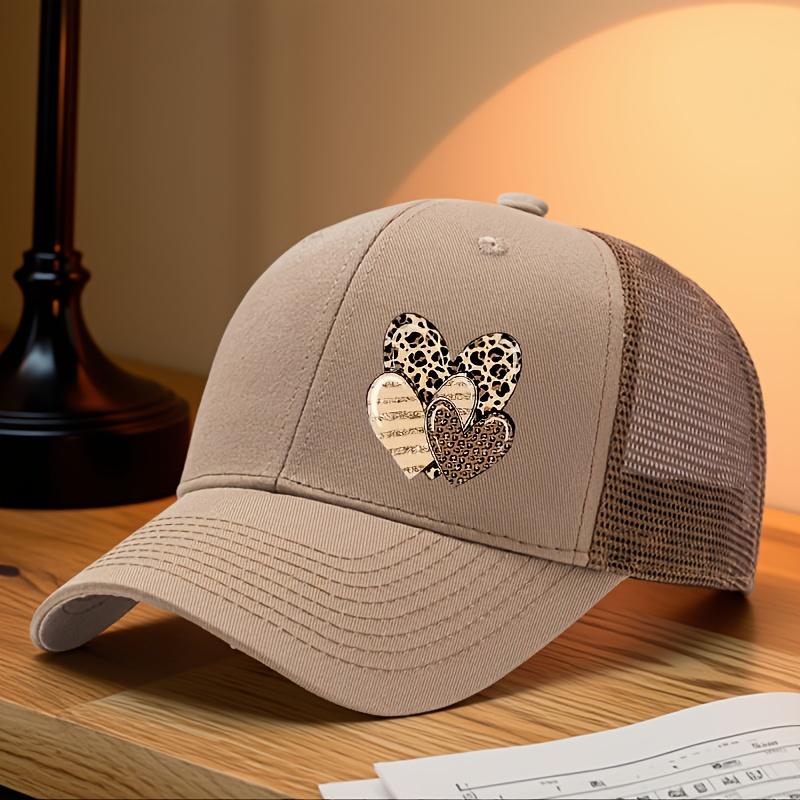

Fashion Leopard Love Heart Pattern Baseball Cap Fashionable breathable mesh cap Casual For Daily Sport Outdoor Hat Adjustable хаки