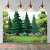 Woodland Cartoon Forest Backdrop Green Tree Nature Background for Kids Baby Shower Photography