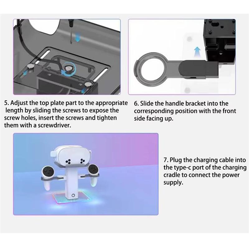 Charging Dock Accessories for Meta Quest 3S/Quest 3 RGB Lights Vertical Charging Display Stand for Oculus Quest 2