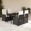 Vidaxl 5-Cz. Gartenmöbel-Set mit Kissen, Schwarz, Polyrattan