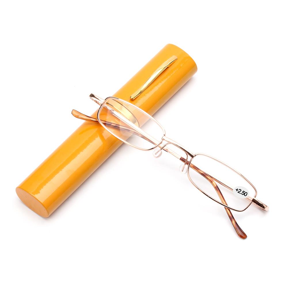+1.0~+4.0 Strength Unisex Metal Reading Glasses Stainless Steel Spring Hinge With Tube Case Frame Resin Vision Care Eyeglasses
