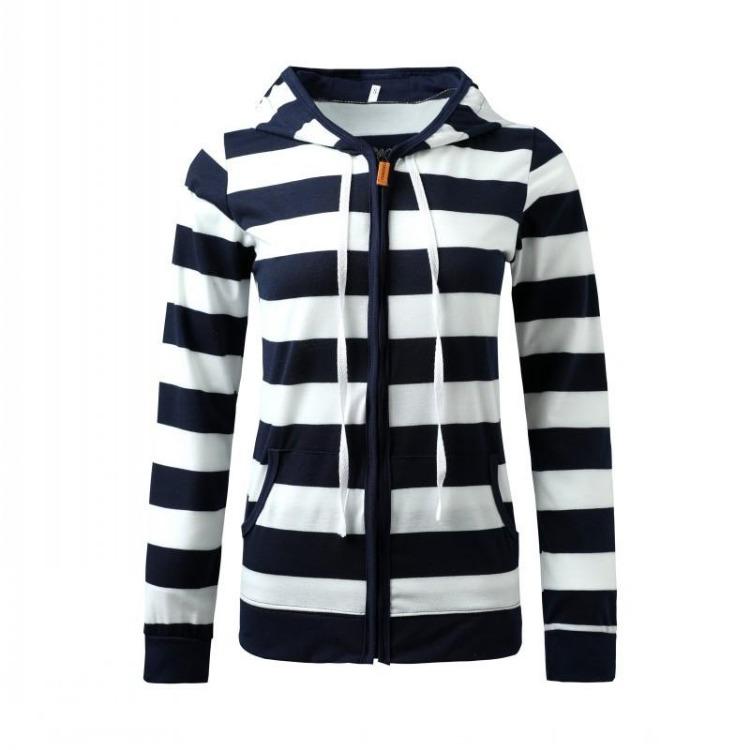 

Striped Hooded Sweatshirt for Women Long Sleeve with Pocket and Zipper Drawstring S
