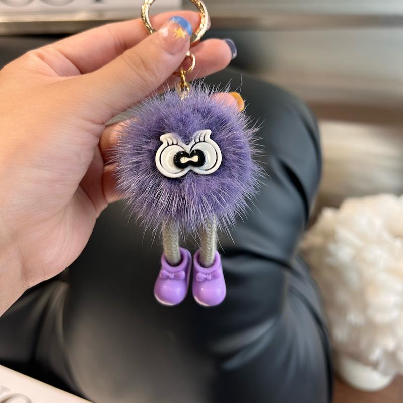 [Cute Long Legs] Mink Hair Car Keychain Pendant Ins Internet Celebrity Hair Pom-pom Book Bag Pendant