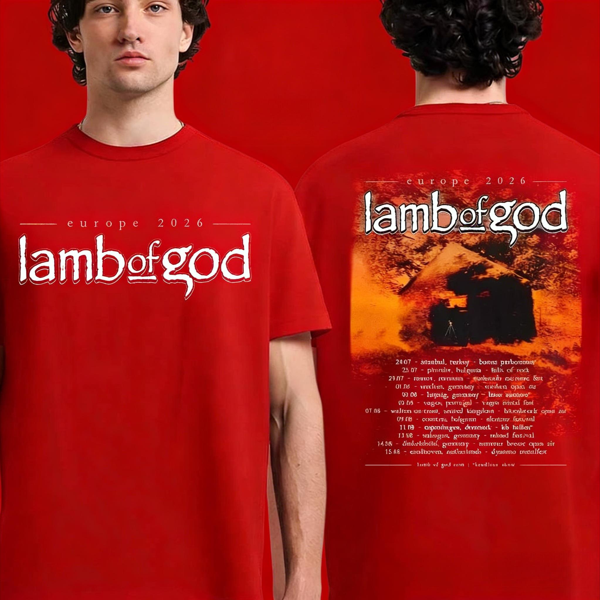 Lamb Of God 2026 Europe Summer Tour TShirt Iconic Logo Heavy Metal Merch 100 Cotton Unisex Groove Metal Core Graphic Tee 2XL