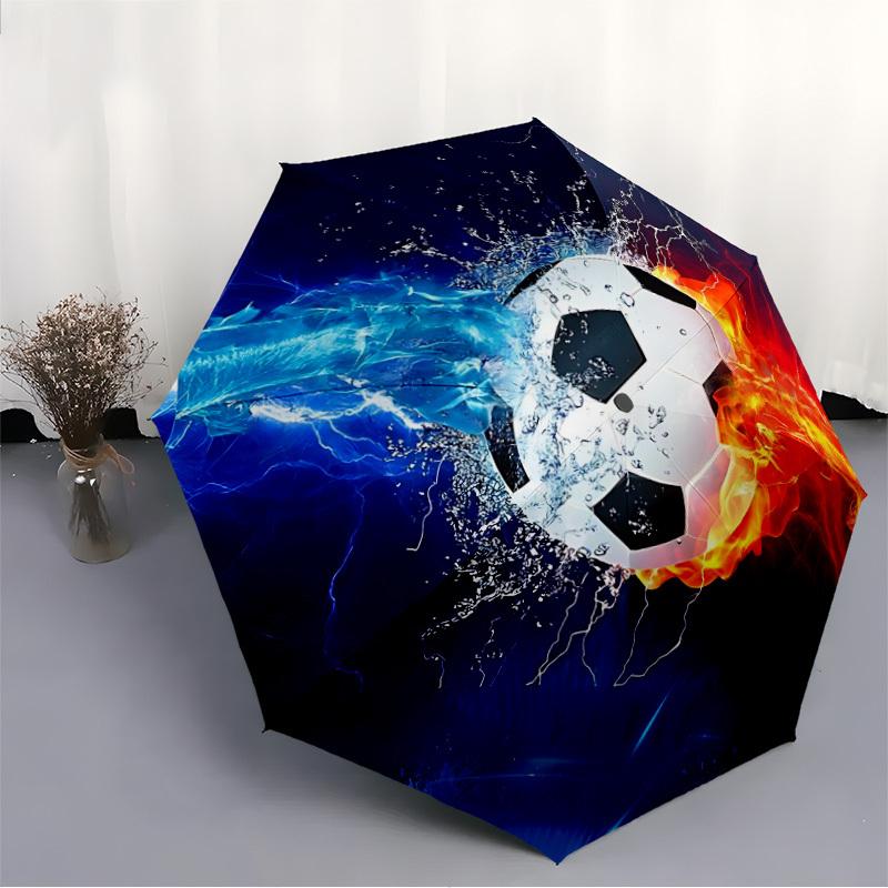 1pc Soccer Ball, Fire Automatic Open/Close Umbrella with One-Touch Button, Compact Folding Canopy, Sturdy 8-Rib Windproof Design S48