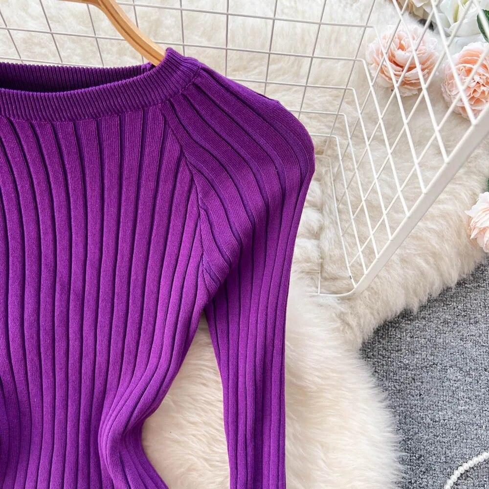 Women Autumn Knitted Dress O Neck Sexy Slim Elastic Oversized Basic Bodycon Long Dress Winter Knit Warm Sweater Dresses