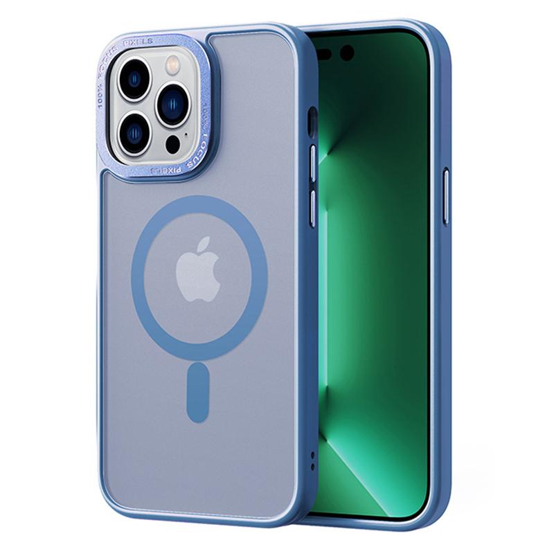 

For iPhone 15 Pro Max Translucent Matte Phone Case TPU+PC Magnetic Cover Compatible with MagSafe Blue