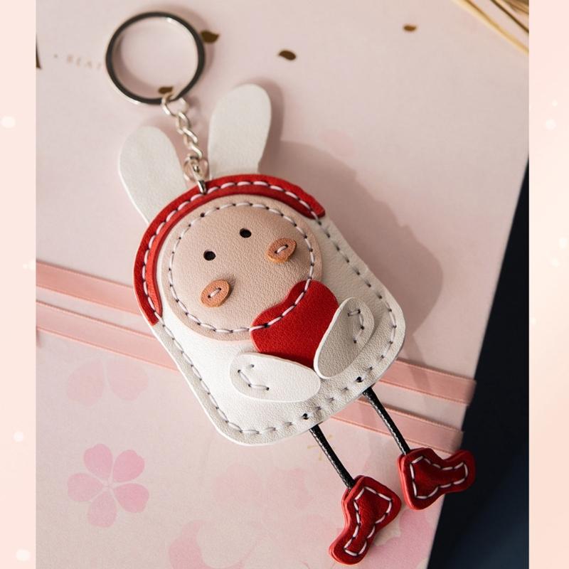 DIY Rabbit Keychain Craft Kit With PU Leather Materials Craft Accessory For Women Cartoon Bag Charm Gift Making
